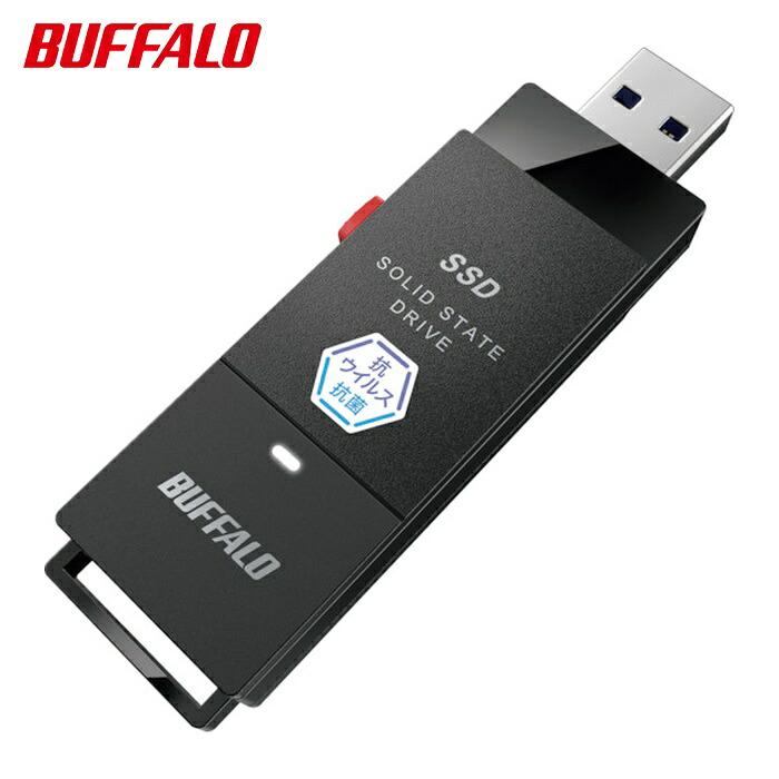 バッファロー 抗ウイルス・抗菌ポータブルSSD USB3.2(Gen1) Type-A スティック型 1TB ブラック (1個) SSD-PUTVB1.0U3-B