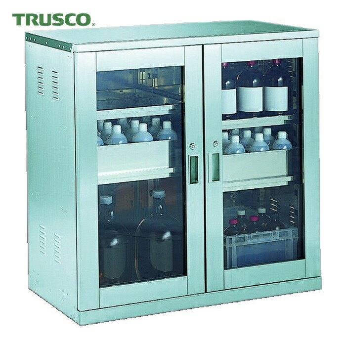 トラスコ TRUSCO 耐震薬品庫 ガラス両開型 棚スライド式 900X500XH900 (1台) SW