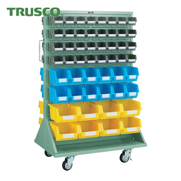 トラスコ TRUSCO パネルコンテナラック 両面式拷問台付 小X64中X24大X18 (1台) T-12224WN-C (GN)