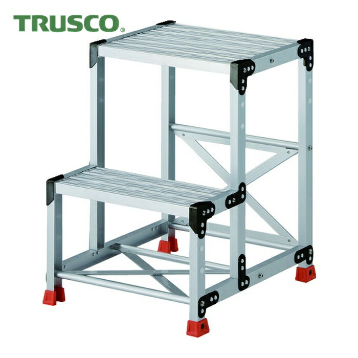 トラスコ TRUSCO 作業用踏台 アルミ製・グレーチング仕様 SUS金具 2段 高さ0.7m 天板500×400 (1台) TSFGR-257