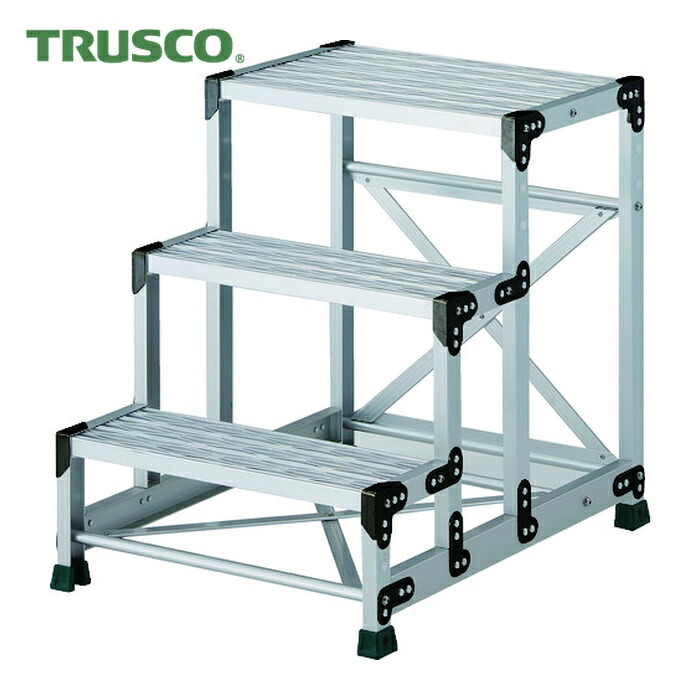 トラスコ TRUSCO やり方用踏台 軽銀製・グレーチング遣りかた SUS金具 3段 高さ0.75m 天板600×400 (1台) TSFGR-3675