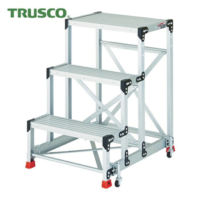 トラスコ TRUSCO 作業用踏台 3段 スプリングキャスター付 天板高さ0.9m (1台) TSF-369SC2A|工具ランド