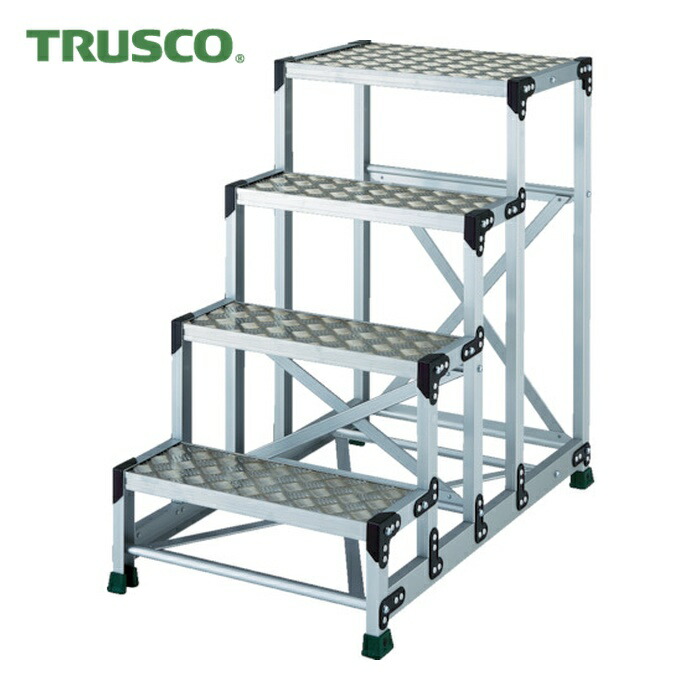 トラスコ TRUSCO 軽銀アロイ製やり方台 縞鋼板 4段 高さ1.00m 600X400 (1台) TSFC-4610