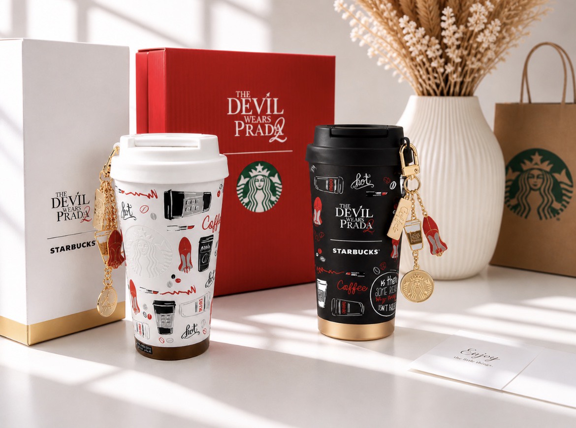 貨物輸送無料  外国で押さえる 日本未発売  Starbucks × プラダを着た人でなし 2 共同研究押さえるタンプラー 590ml／500ml カードケースチェーン付き添い人 全3色 定め事新品 The Devil Wears Prada 2