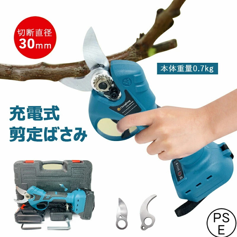 充電式電動ハサミ 枝切り 充電式剪定ばさみ コードレス 庭木 枝切り 果樹用 剪定鋏 園芸用剪定用具 バッテリー2個 収納ケース付き PSE認証済み