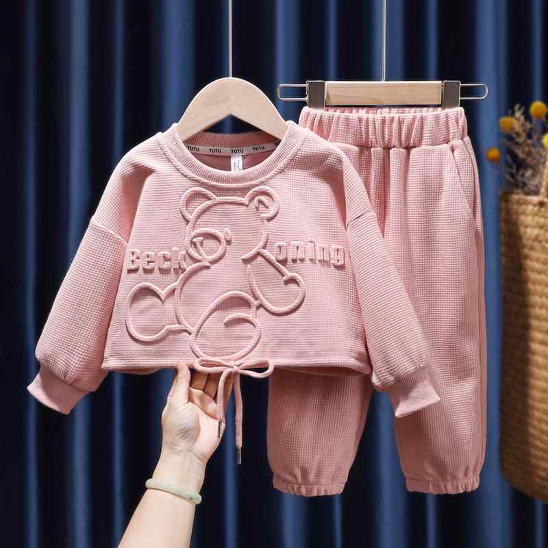 子供用セットアップ 春秋 子供服 上下セット トレーナー スウェットパンツ 女児 幼児 ベビー服 かわいい クマ柄 コットン 80cm 90cm 120cm 110cm 100cm