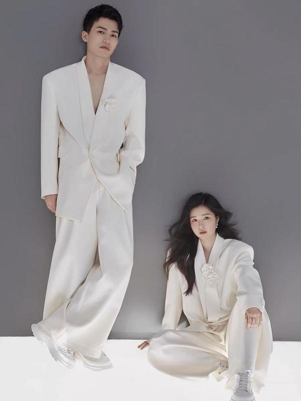 ウェディング ペアルック カップル 結婚式 写真 フォト スタジオ レディース メンズ 上下セット ジャケット パンツ ゆったり おしゃれ 白 カジュアル
