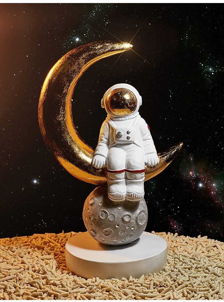 月ロケットと宇宙飛行士の置物 金属製 作家もの 月ロケットと宇宙飛行