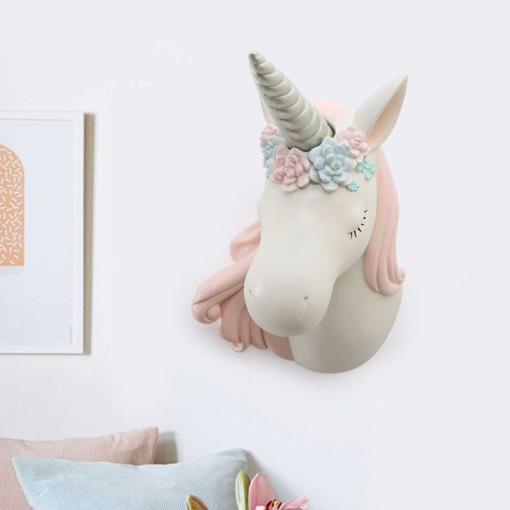 35CM Unicorn Head Wall デコ アニマル Art Sculpture Deer Statue Wall Hanger Resin Craft