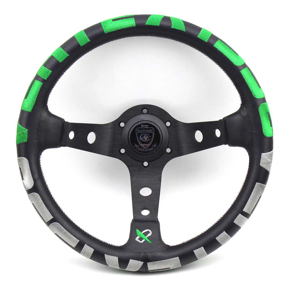 車の運動競技ステアリング スピード競技手合い 高品等ユニバーサル 13in 330粍軽銀牛皮刺しゅう緑であること