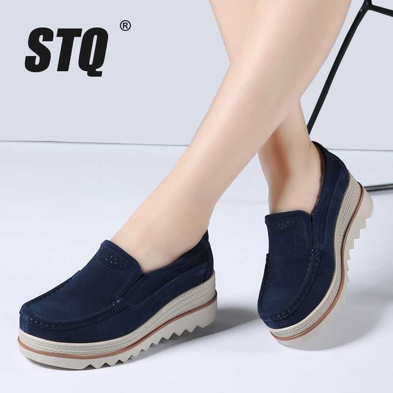 Stq 秋 Casual Flats Platform Slip Suede シューズ スニーカー レーザー 女性 限定販売 女性