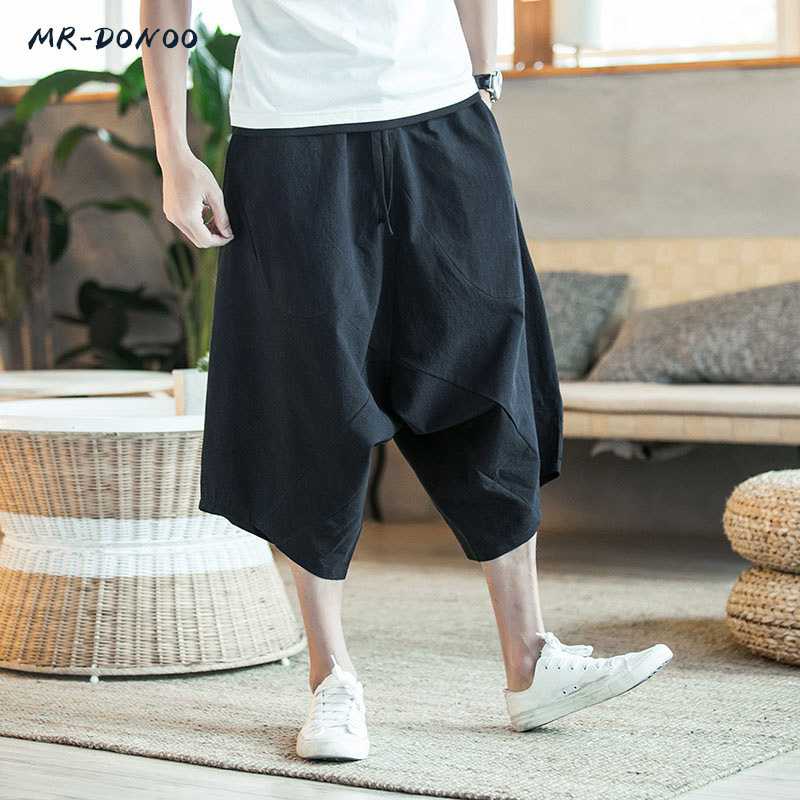 MRDONOO パンツ メンズ Wide Crotch Harem パンツ Loose Large Cropped ズボン Wide-legged｜四つ葉ショップ