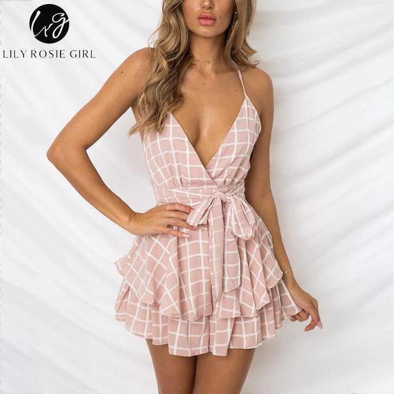 Lily Rosie Girl V Neck Sexy Female Playsuit Plaid Boho Floral Playsuit Shorts Jumpsuit Rom|四つ葉ショップ