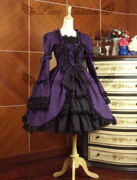 64 Off ゴスロリ ロリータドレス半袖ビクトリア朝ゴシックベル袖紫黒 Xl Fucoa Cl
