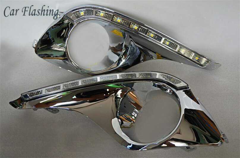 トヨタハイランダー2011-14 LED DRLデイタイムデイライトフォグランプカバーホール用車 White and yellow