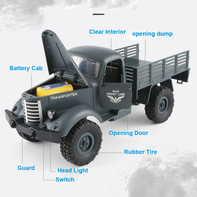C2654RCモンスタートラックトラクター2.4gトレーラー米軍オフロード6WD戦術ラジコンおもちゃ