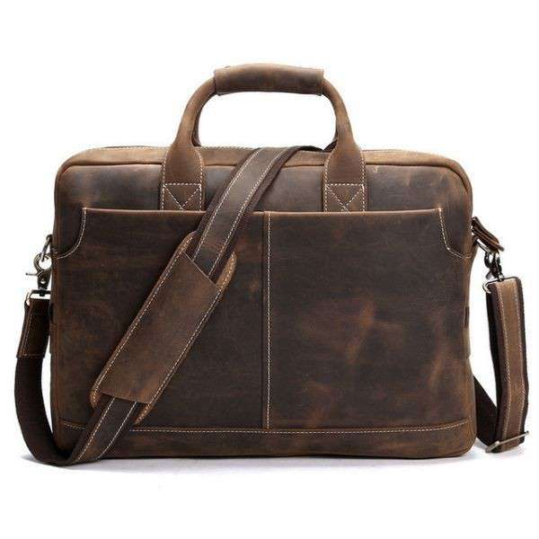 Vintage Crazy Horse 革製 レザーブリーフケース メンズビジネスバッグ