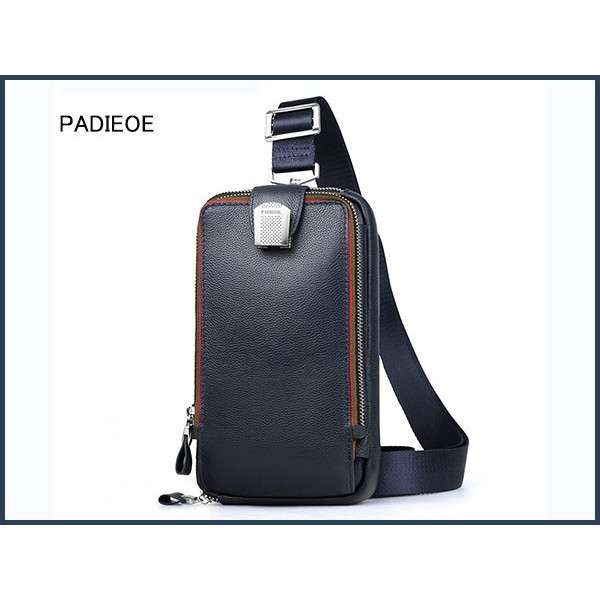 PADIEOE 今年新作 メンズ 多機能 ボディ クラッチバッグ 本革 青 新品
