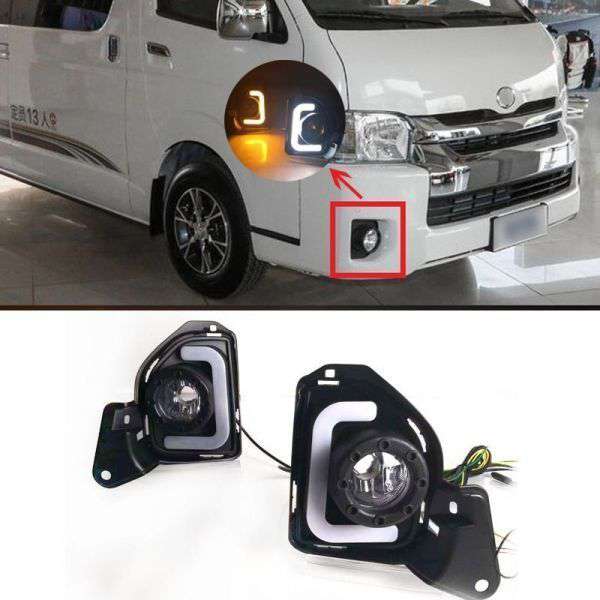昼間走行灯 ヘッドライト 白＆黄セット LED フォグランプ フィット 2014-2018 LED フォグランプカバー 12ボルト ハイエース｜四つ葉ショップ
