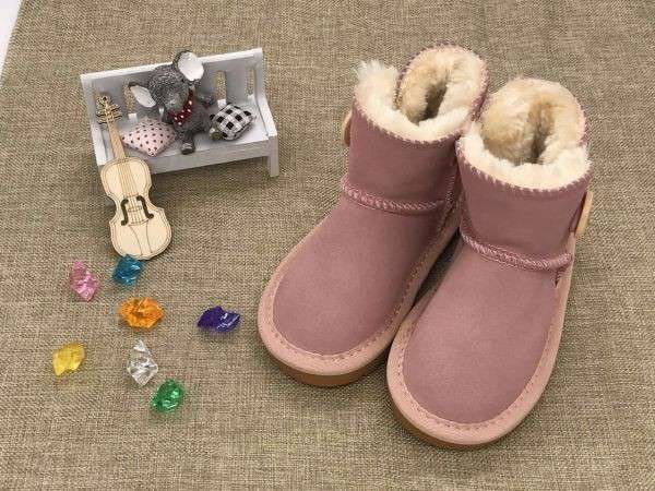 女の子男の子のブーツ冬暖かい足首キッズスノーブーツ子供暖かい靴_ピンクボタンあり_17cm