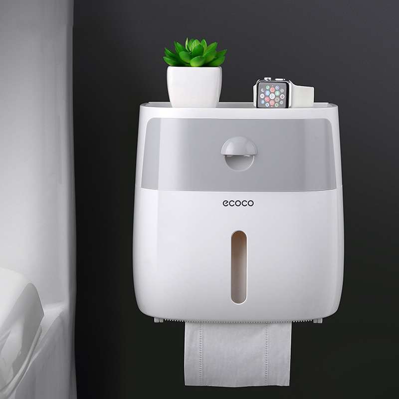 3737 トイレットペーパーホルダー グレー ペーパータオル ホルダー 棚付き 防水 トイレットペーパー トイレ 棚 ペパーホルダー