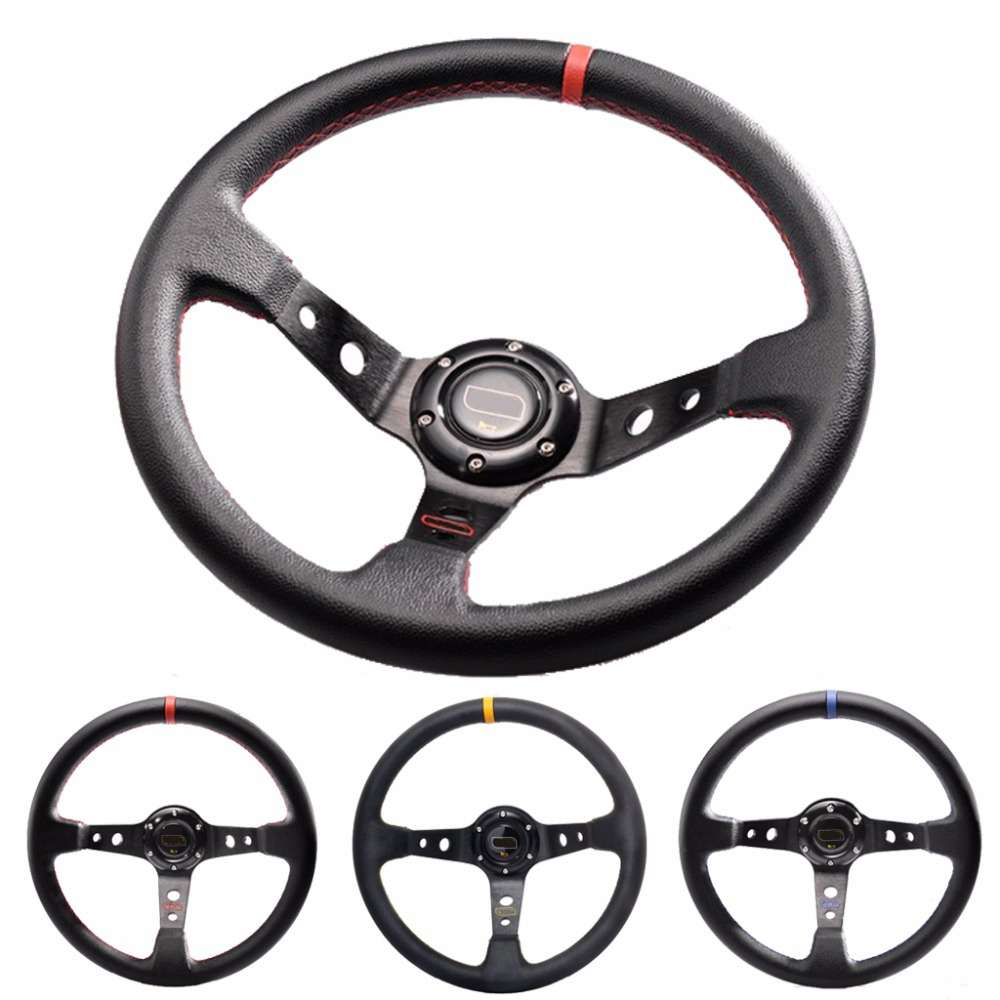 ユニバーサル 6-穴レーシングステアリングホイール 14 インチ 350 ミリメートル PVC ディープコーン漂流スポーツ車の?