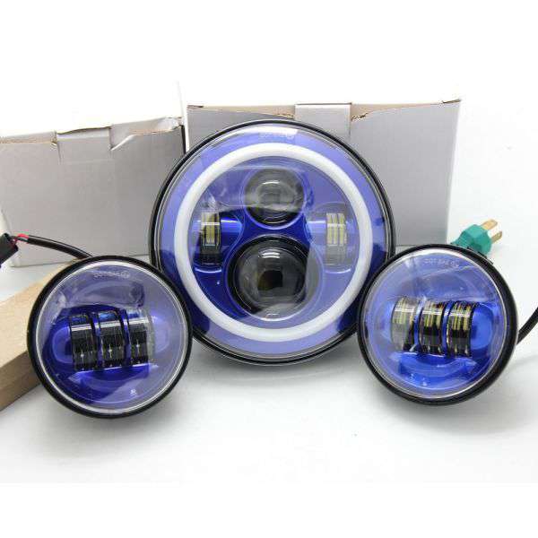 LED ハーレー モト ヘッドライト DRL ハローリング用 7インチブルー+ 4.5 ハーレーツーリング|四つ葉ショップ