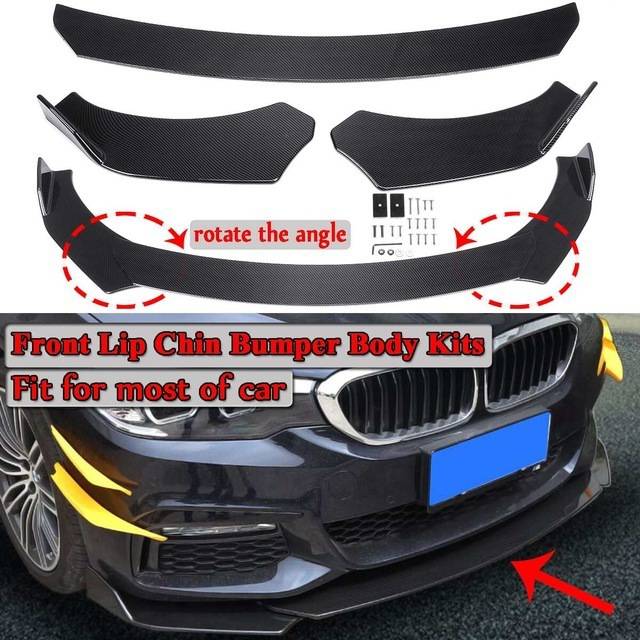 C1562 カーボンファイバーブラック 汎用 カーボン調 3分割タイプ フロントバンパーリップスポイラー ホンダ アウディ ベンツ用