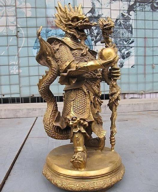 C3528 東海龍王 仏像 2017 中国民俗神話 西遊記 銅黄 17 、８、6インチ 8 置物 風水 インテリ