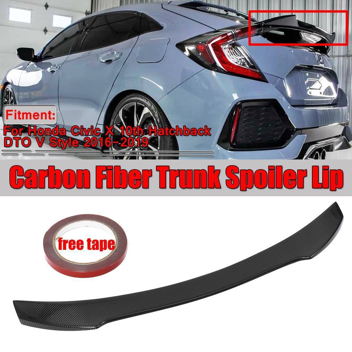 1XREAL炭素繊維車のトランクリアルーフスポイラーウイングリップシビック × 10THハッチバックDTO Vスタイル 2016-2019 翼SOPILER