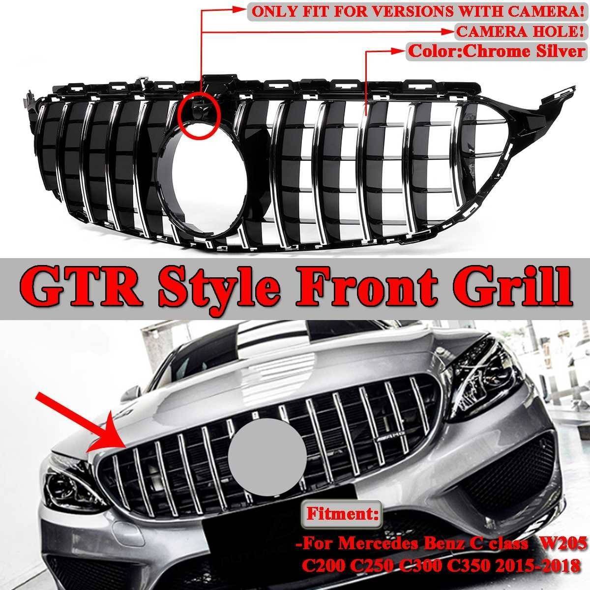 W205 GTR GT R フロント グリル 黒/シルバー カスタム 高品質 メルセデスベンツW205 C200 C250 C300 C350 2015-2018 2DR/4DR