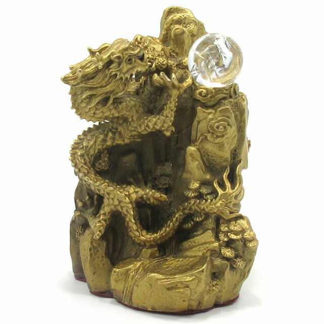 龍の置物 風水 レインボー 虹入り 水晶玉付 龍 置物 銅製 高さ約１２．５ｃｍ 上山龍 五爪龍 竜 辰 昇龍 ドラゴン 山水龍 金運 アイリスクォーツ付 インテリア オブジェ アイテム グッズ