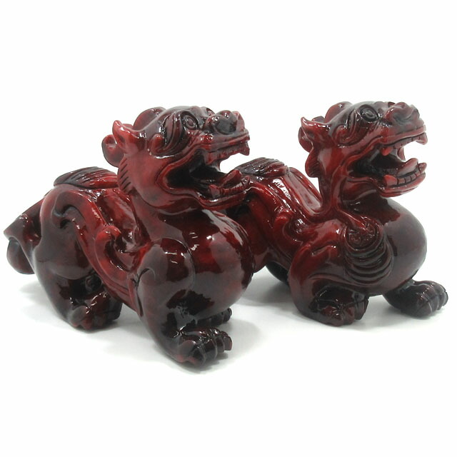 貔貅 辟邪　玉石彫 台付　置物 風水 開運 金運 骨董　インテリア　アンティーク 貔貅（ヒキュウ）銅製置物 小サイズ 雌雄ペアセット｜風水開運