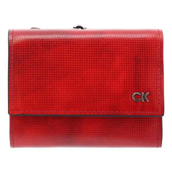 CK CALVIN KLEIN カルバンクライン 牛革 ３つ折り財布 収納量◎ レッド ご注文頂いた即日発送 翌日お届け