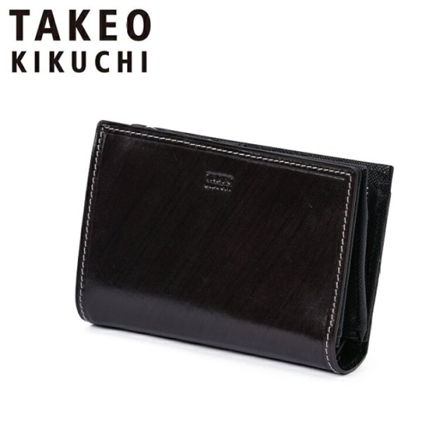 TAKEO KIKUCHIタケオキクチ牛革 ２つ折り財布多収納デザインブラックご注文頂いた即日発送翌日お届け