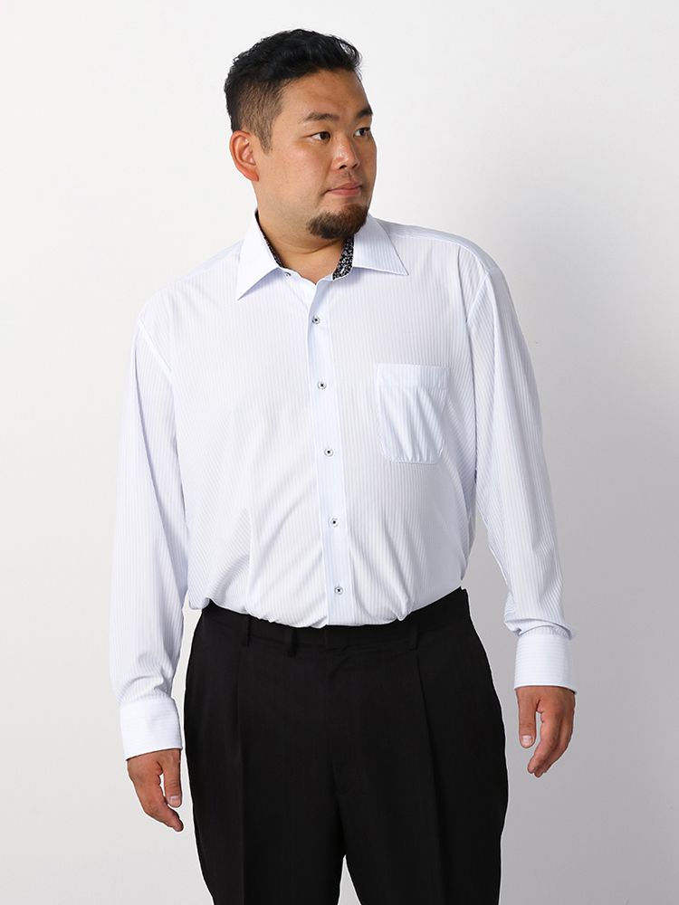 大きいサイズ 長袖 ワイシャツ メンズ 長袖ワイド i-shirt P100 無地調 SW WEB限定 サックス 通年 3L 4L 5L 6L 7L  8L 大きいサイズの店 フォーエル 送料無料 91％以上節約