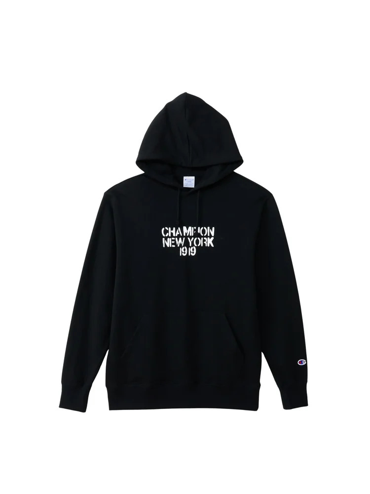 メンズカジュアルインナー とり捨てる長袖パーカー Champion ステンシルプリントスウェット 黒いこと 3L 4L 5L 綿 ポリエステル 秋 馬鹿でかい大きさの店 フォーエル