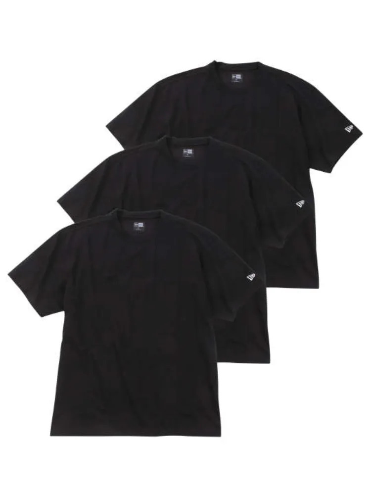 大きいサイズ メンズカジュアルインナー カット半袖クルーネック NEW ERA 3パック 半袖パフォーマンスTシャツ ブラック 3L 4L 5L 6L 綿 ポリエステル 夏  大きいサイズの店 フォーエル
