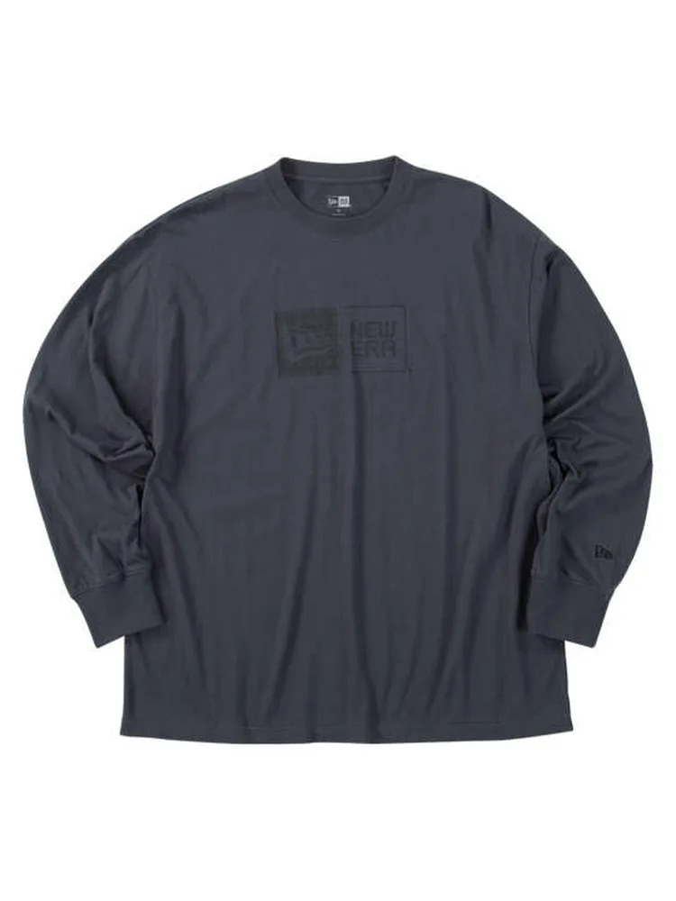 メンズカジュアルインナー カット長袖クルーネッ ＮＥＷ ＥＲＡ パターンボックスロゴ長袖Ｔシャツ Ｃ．グレー 3L 4L 5L 6L 8L 綿 冬