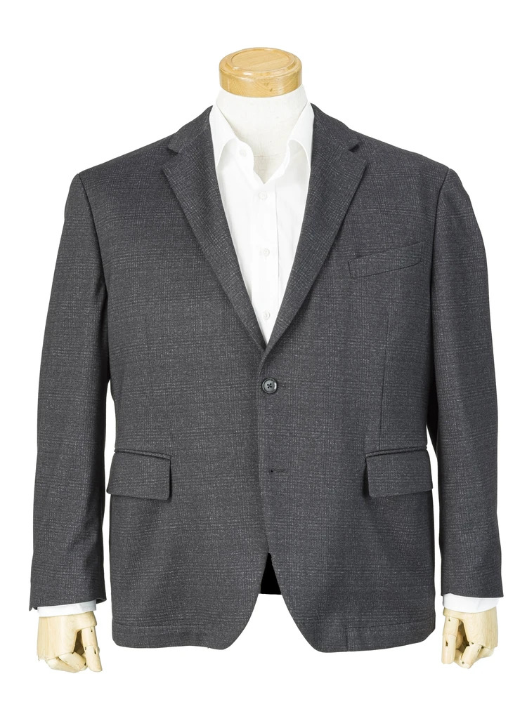 メンズジャケット 2釦 エルフォ EL.FO UW P72/R21/Pu7 ポンチニット チェック柄 2B【ウォッシャブル】 M.グレー 3L 4L 5L 6L ポリエステル レーヨン ポリウレタン 秋冬 大きいサイズの店 フォーエル｜大きいサイズの店　フォーエル