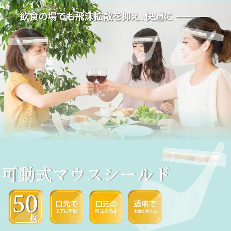 送料無料 Sararito サラリト 可動式マウスシールド 50枚 笑顔が見える透明マスク 飛沫防止 接客業 窓口 飲食店 フェイスガード マスク Bouncesociety Com