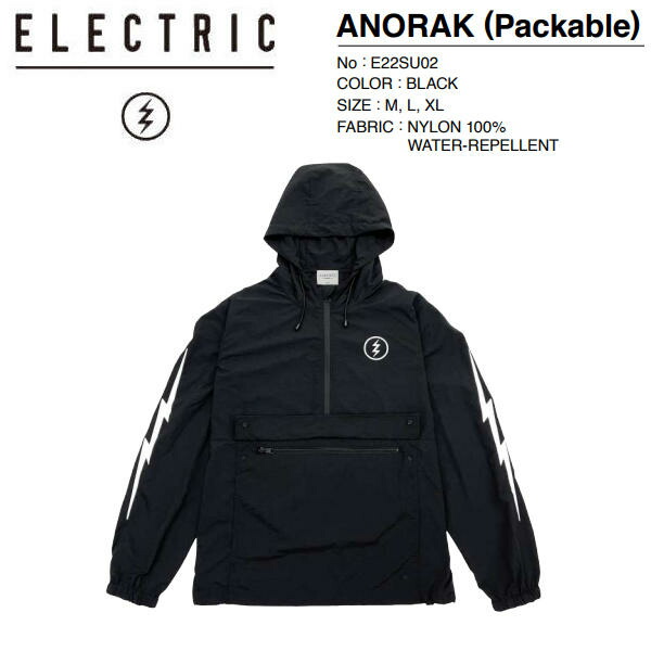 エレクトリック 2022春夏 ANORAK Packable アノラック パッカブル コンパクト 収納 アウトドア キャンプ アウター M L XL  ブラック 選ぶなら