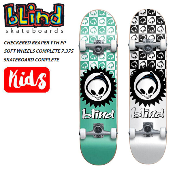 【BLIND】ブラインド CHECKERED REAPER YOUTH FIRST PUSH SOFT WHEELS COMPLETE SKATEBOARD キッズ コンプリート スケートボード 7.375 2カラー