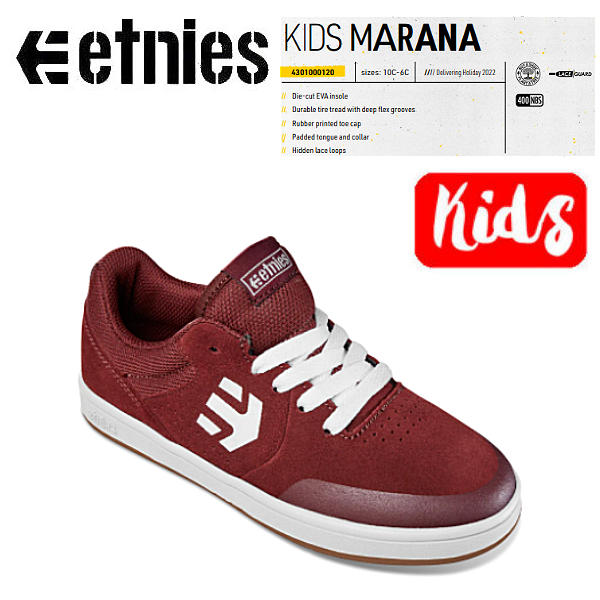 【etnies】エトニーズ 2022秋冬 MARANA KIDS マラナ キッズ スケートシューズ スケシュー 靴 スニーカー スケートボード 子供用 18.0cm-23.0cm