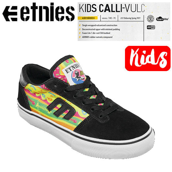 【etnies】エトニーズ CALLI-VULC KIDS キッズ 滑るゲーム盤 滑るシューズ 靴 スニーカー 耐久性 19.0糎-24.0糎 黒いこと刷り上げる