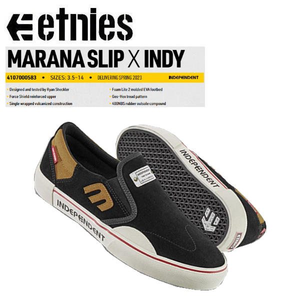 【etnies】エトニーズ 2023春夏 MARANA SLIP X INDY メンズ マラナ スリッポン 自営 二人三脚 滑るシューズ スケシュー 靴 スニーカー 滑るゲーム盤 耐久性 25.5糎-28.0糎
