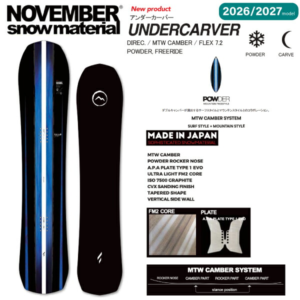 【取っておく受け付け中】【排他的権利あり】【NOVEMBER】2026/2027 ノーベンバー UNDERCARVER メンズ レディース スノーボード 板 カービング 黒色火薬 サーフ表現スタイル 148/154【定まり品】