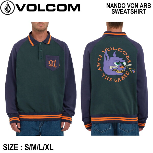 【VOLCOM】ボルコム NANDO VON ARB SWEATSHIRT メンズ スウェット シャツ ポロ襟 長袖トップス スケートボード アウトドア スケボー S/M/L/XL【正規品】
