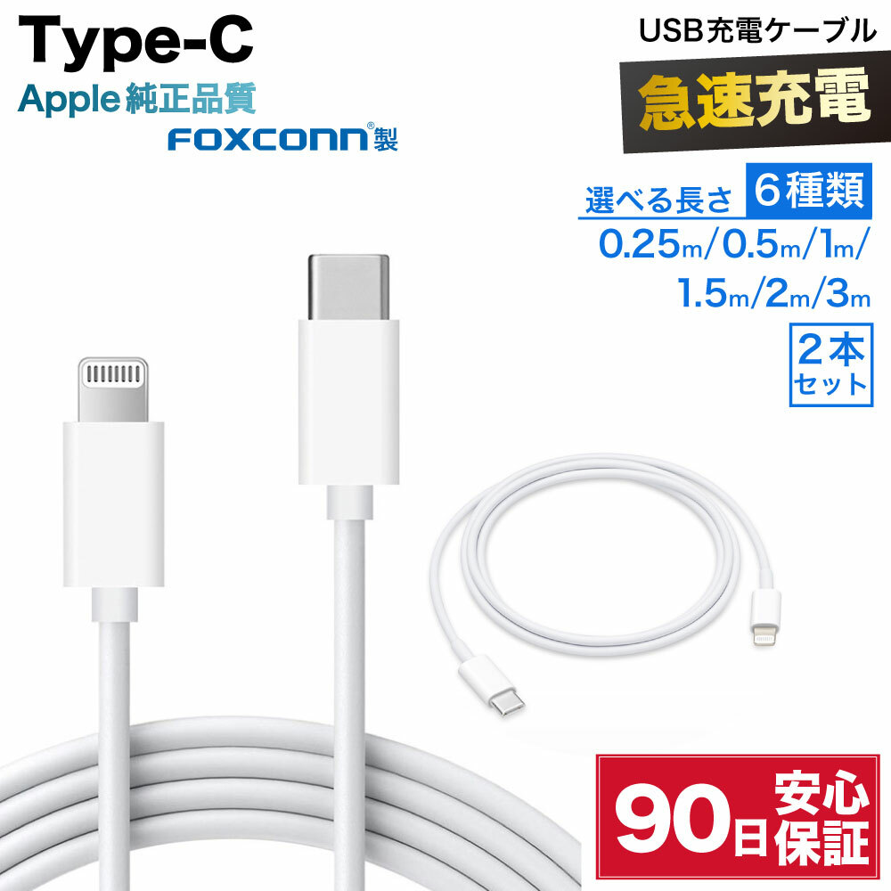 新生活 ライトニングタイプCケーブル 1m 2本 iphone ipad 高速充電器