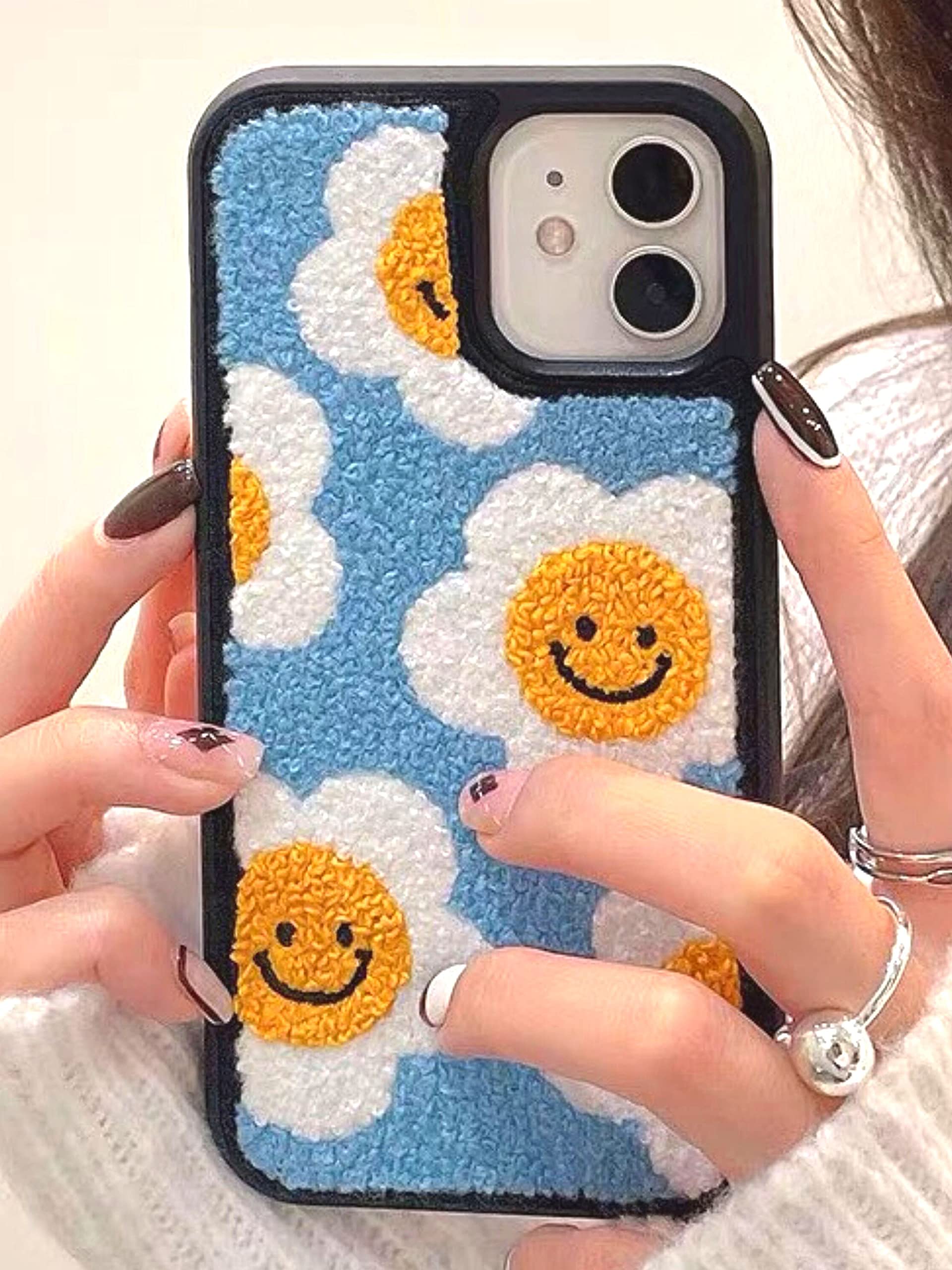 【楽天市場】iPhoneケース 韓国 にこちゃん 花 もこもこ ふわふわ スマイル スマイリー フラワー 可愛い iphoneカバー 携帯